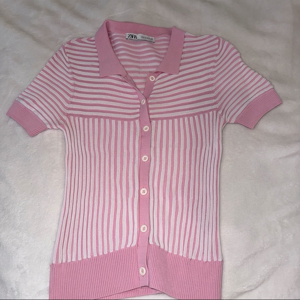 Zara Pink Button Down Shirt with Stripes